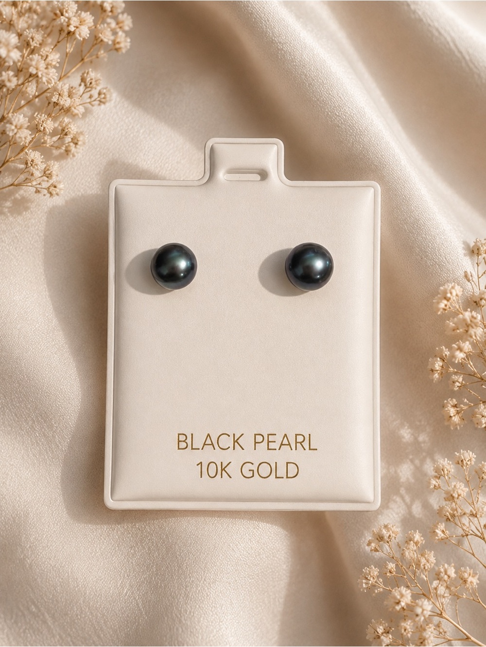Black Pearl 10K Gold Stud Earrings - Classic Black Pearl
